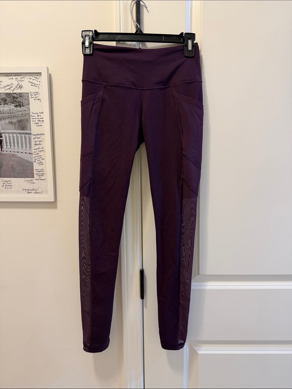 High-Waist Purple Leggings with Side Mesh Panels